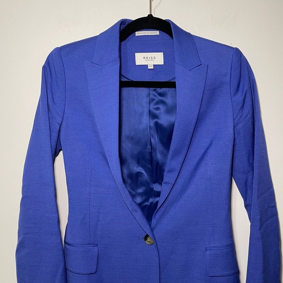 Reiss Haya Cobalt Blue fitted single breasted linen blend Blazer Jacket in US 0 - Picture 4 of 12